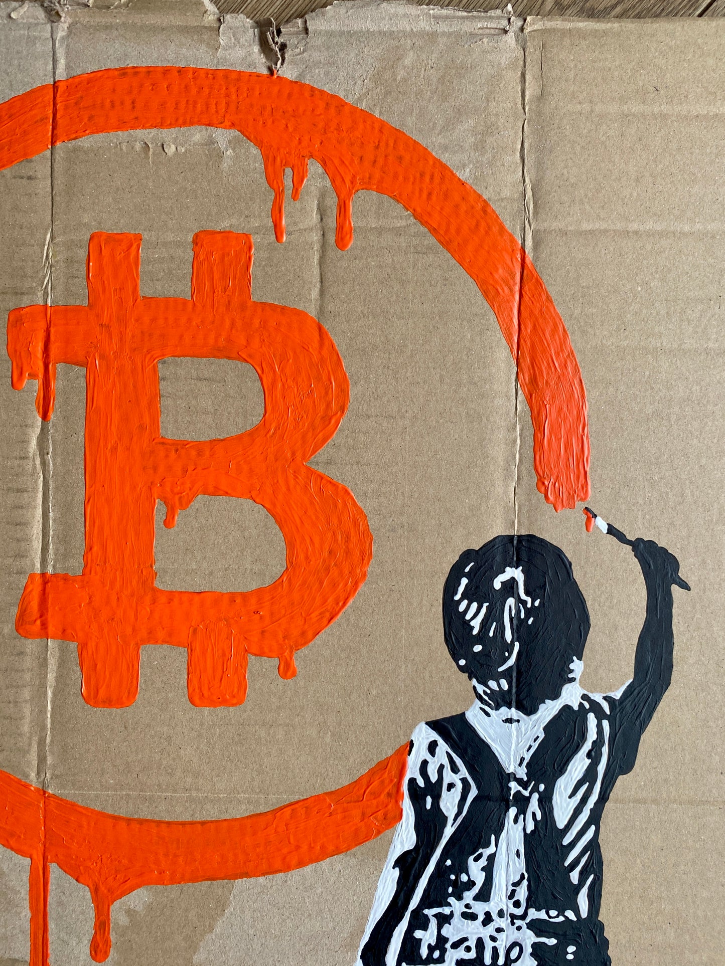 Acrylic Paint on Cardboard "Bitcoin Boy"
