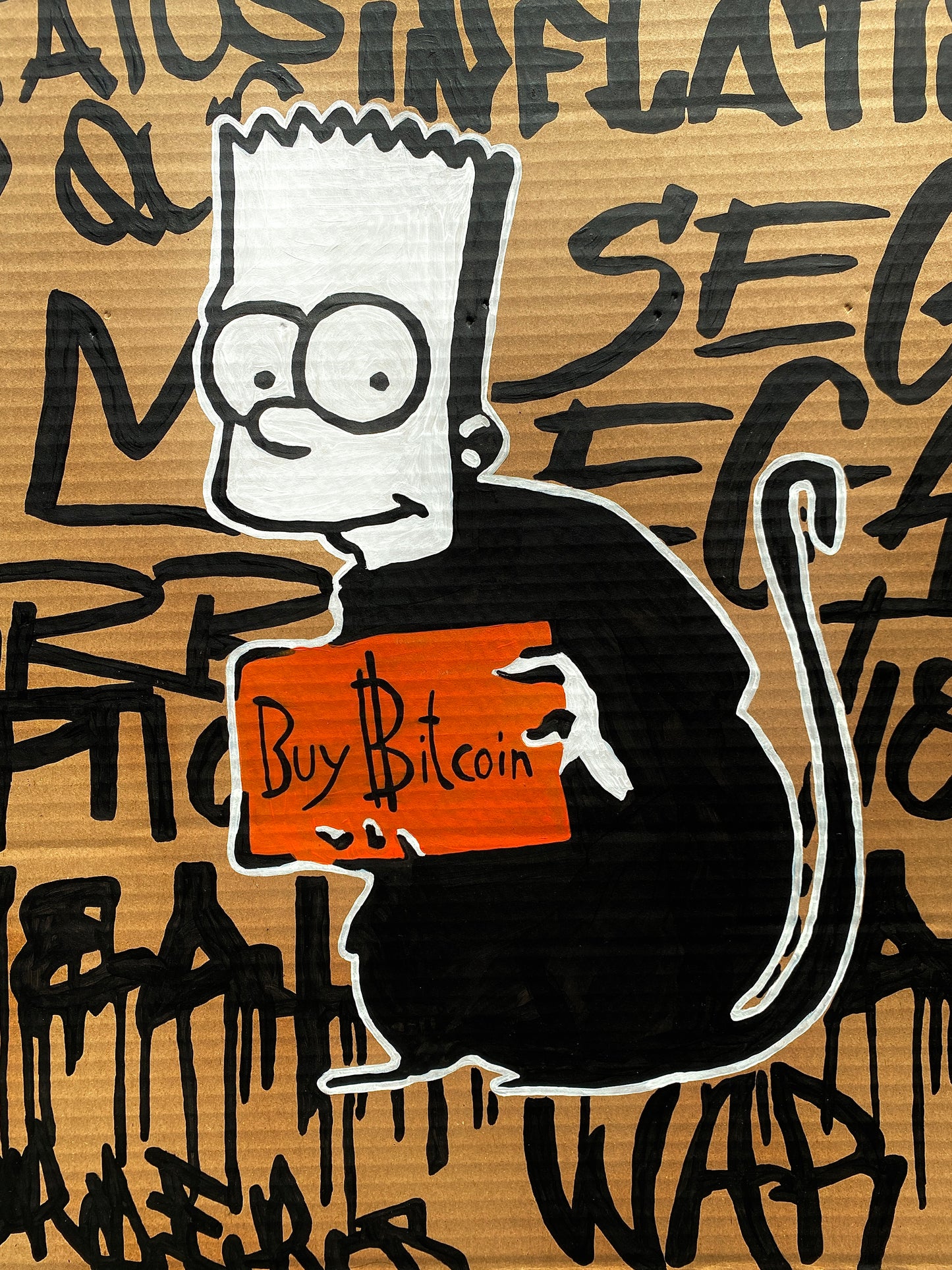 Acrylic Paint on Cardboard Bart "Buy Bitcoin"