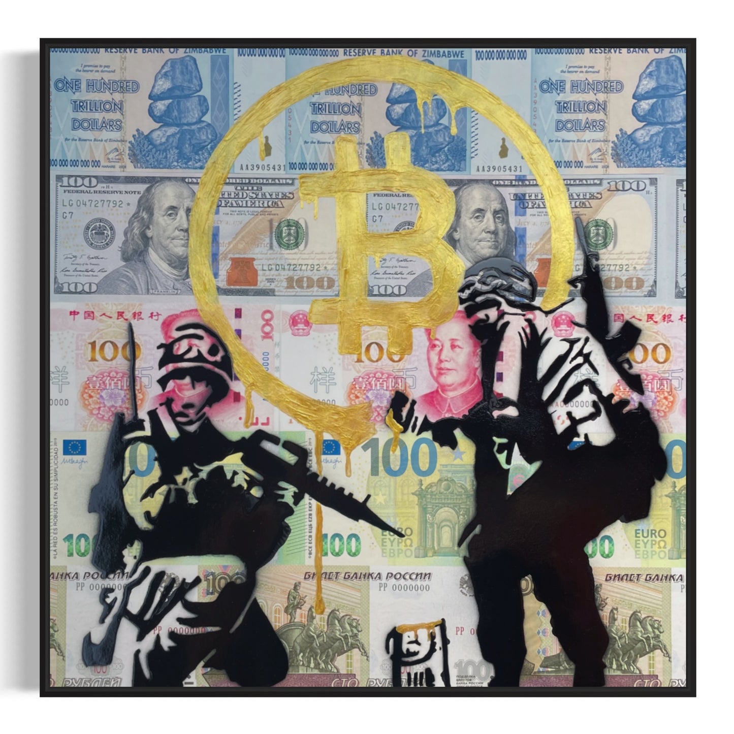 Acrylic and Spray Paint Gold Edition "Make war unaffordable"