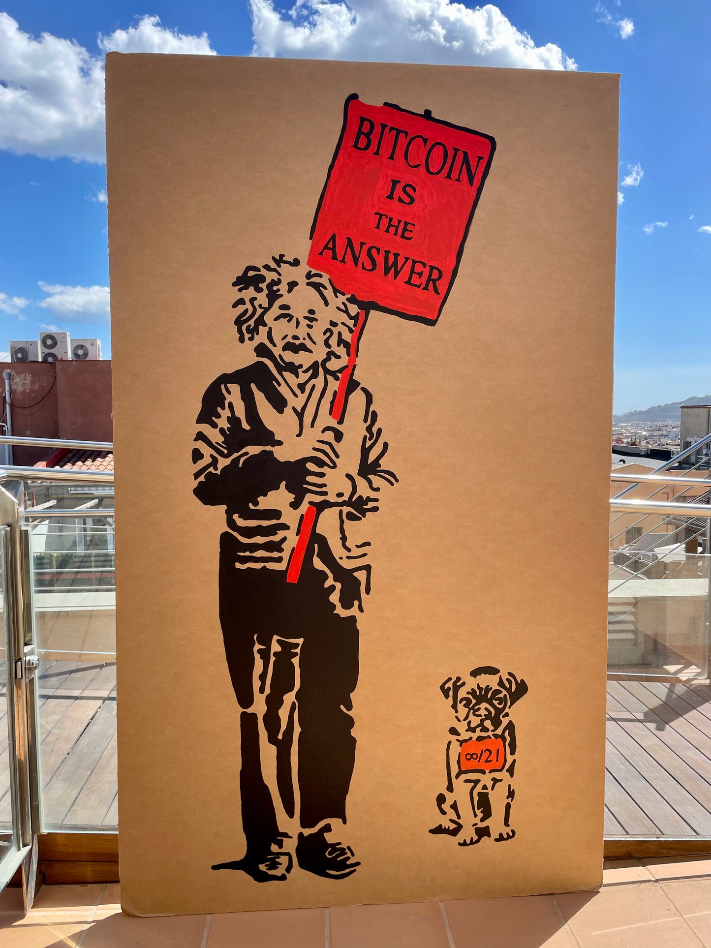Acrylic Paint Cardboard Wall "Bitcoin is the Answer"