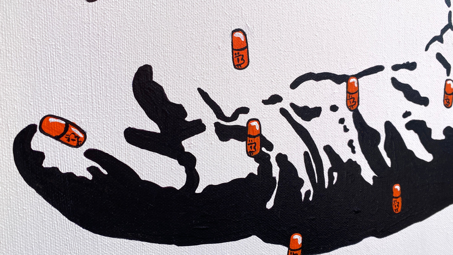 Acrylic Paint on Canvas "Orange Pill Rain"