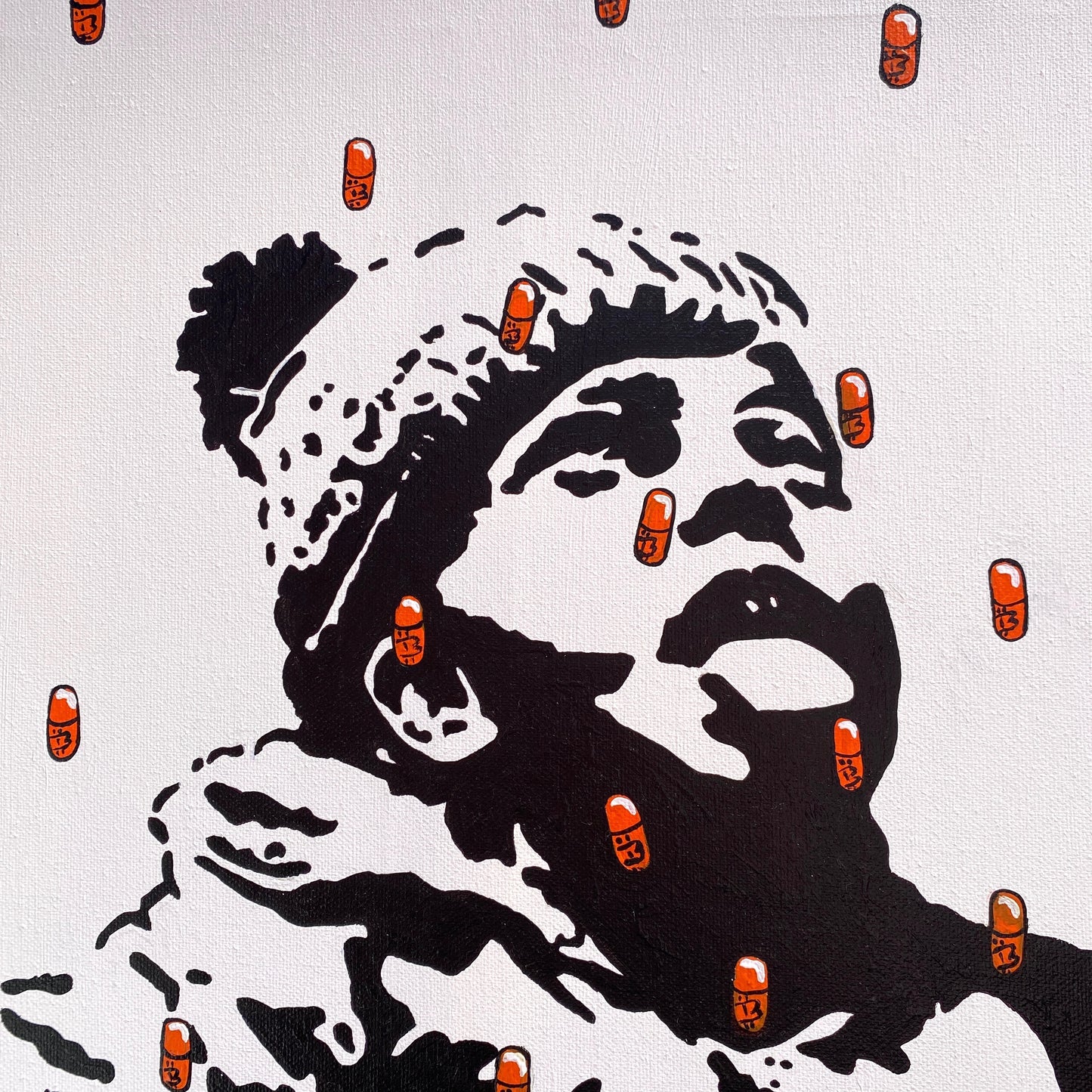 Acrylic Paint on Canvas "Orange Pill Rain"