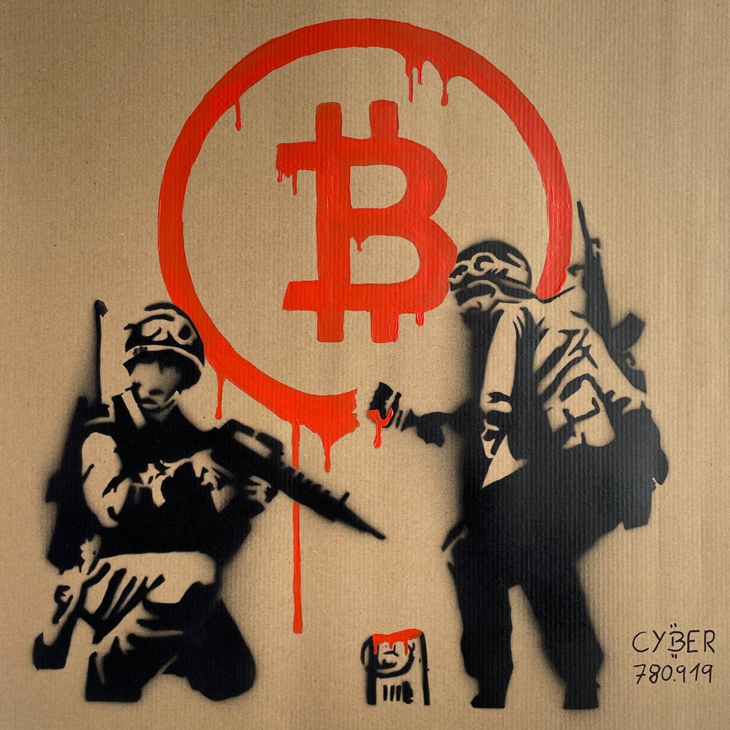 Acrylic and Spray Paint on Cardboard "Make war unaffordable"